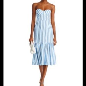 Aqua Strapless Blue and White Striped Dress